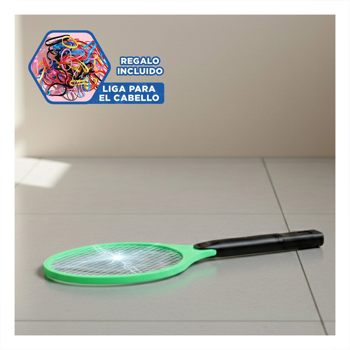 RAQUETA ELECTRICA VERDE CON MANGO NEGRO PARA CASA Y ELIMINACION DE MOSQUITOS Y+LIGAS REGALO - 2
