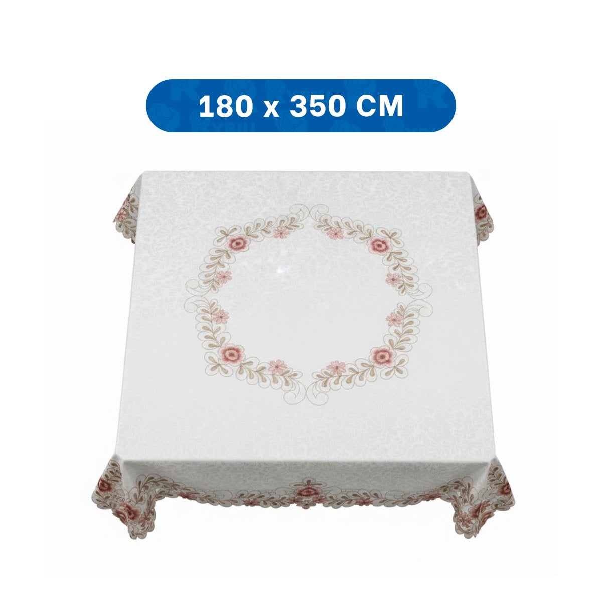 PACK12 MANTEL BORDE BORDADO CREMA FLORES Y HOJAS 350X180CM PARA MESA Y+PAPEL REGALO - 4