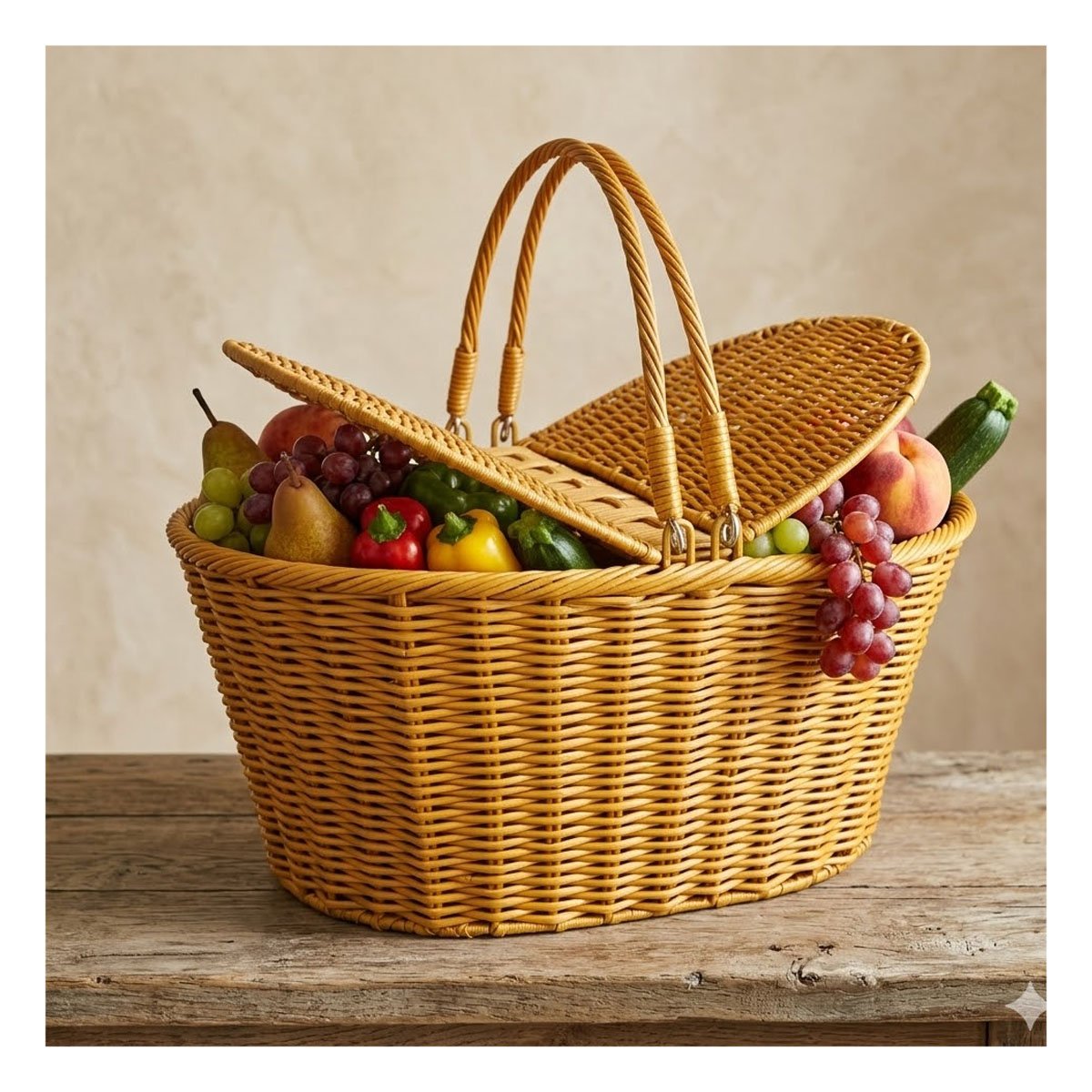PACK2 CESTA TEJIDA MOSTAZA CON DOBLE ASAS Y TAPAS 42X26X17CM ALMACEN HOGAR Y+PAPEL REGALO - 2