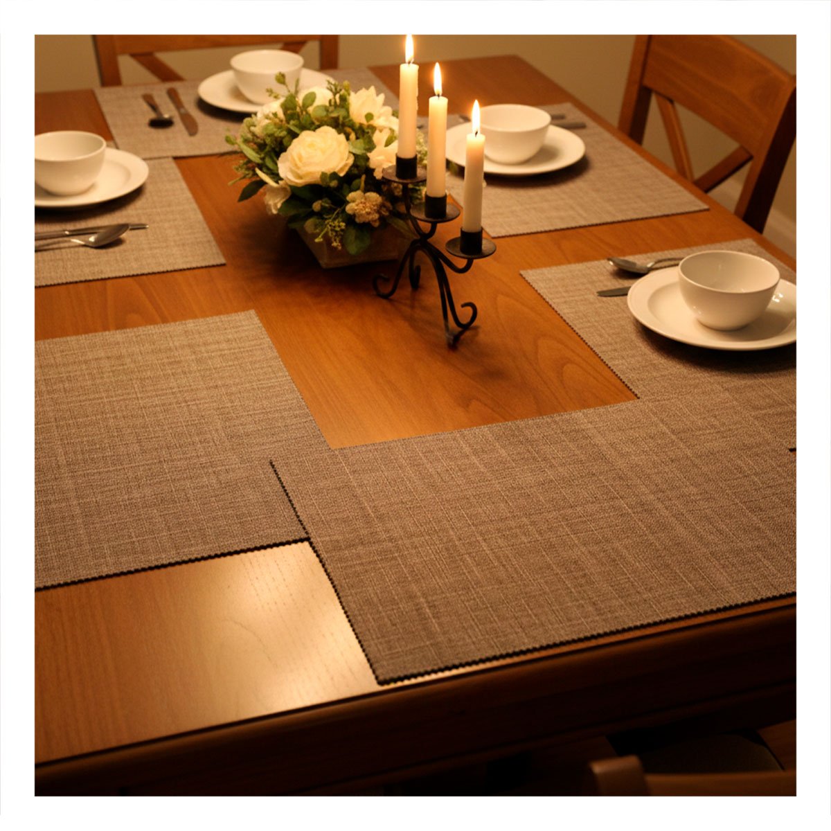COLECCION 6 INDIVIDUALES RECTANGULARES JASPEADO MARRON 30X45CM PARA COCINA Y+POST IT - 1