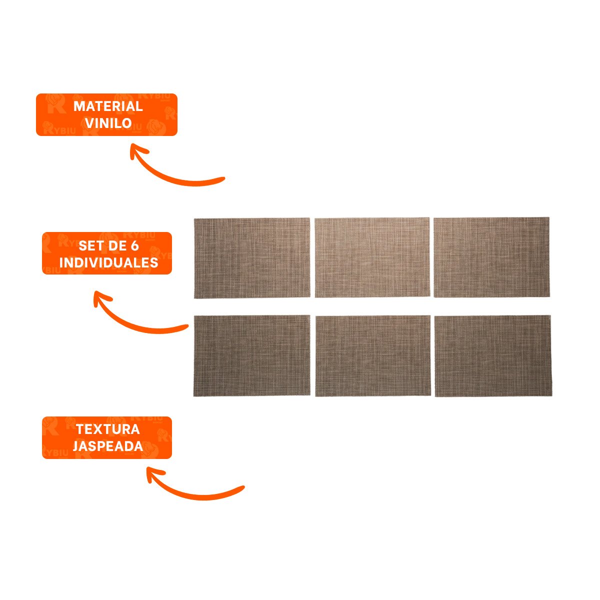 COLECCION 6 INDIVIDUALES RECTANGULARES JASPEADO MARRON 30X45CM PARA COCINA Y+POST IT - 5