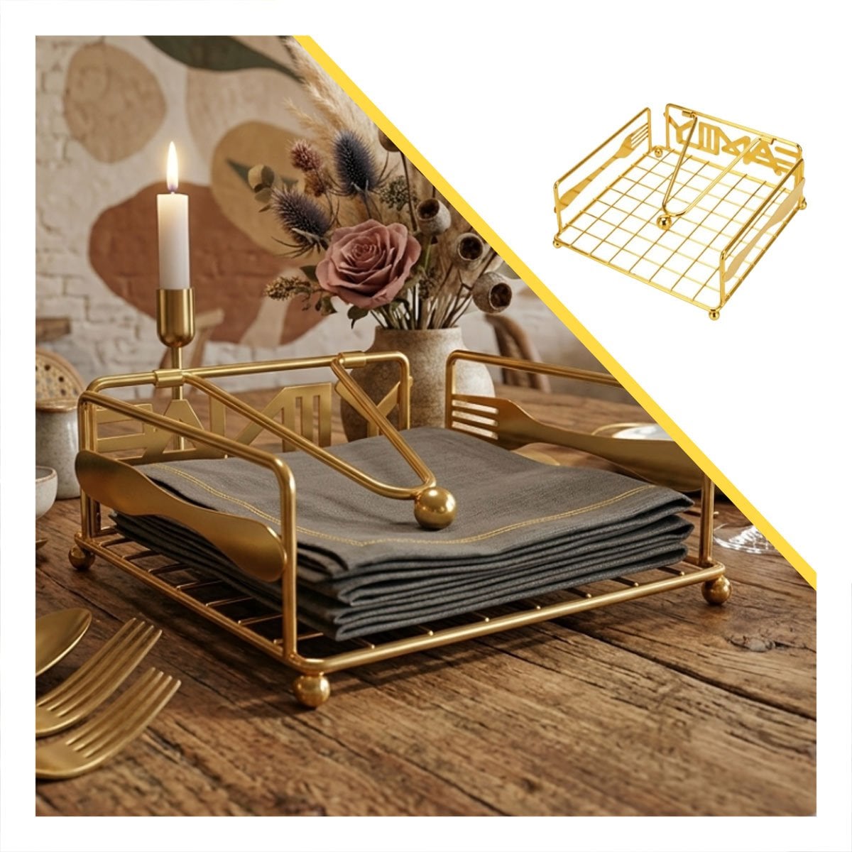 ORGANIZADOR DE SERVILLETAS CON BRAZO DISPENSADOR DORADO PARA COCINA Y+POST IT - 5