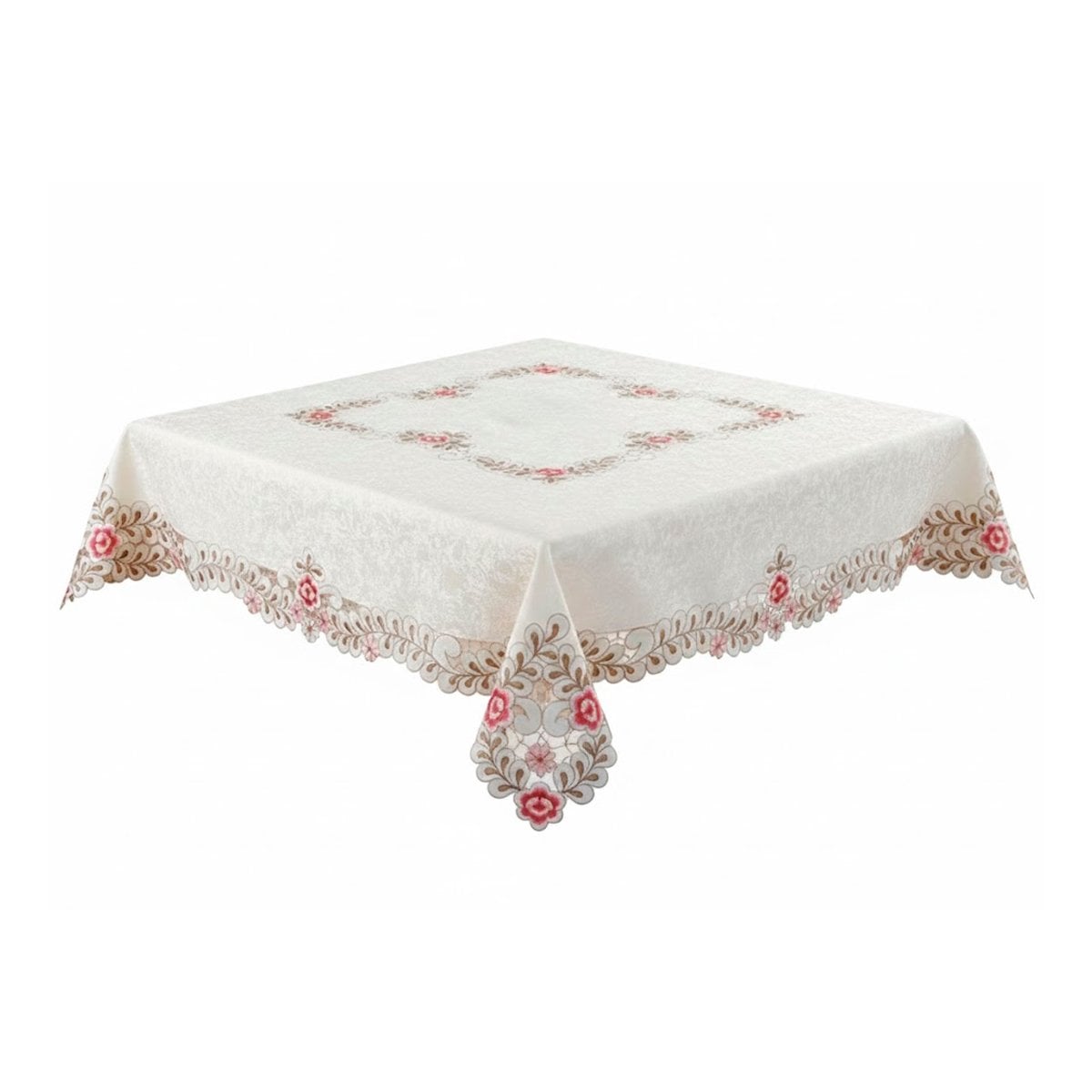 PACK6 LIENZO DE MESA 350X180CM CREMA CON BORDE BORDADO FLORES Y HOJAS Y+REGALO STICKER - 2