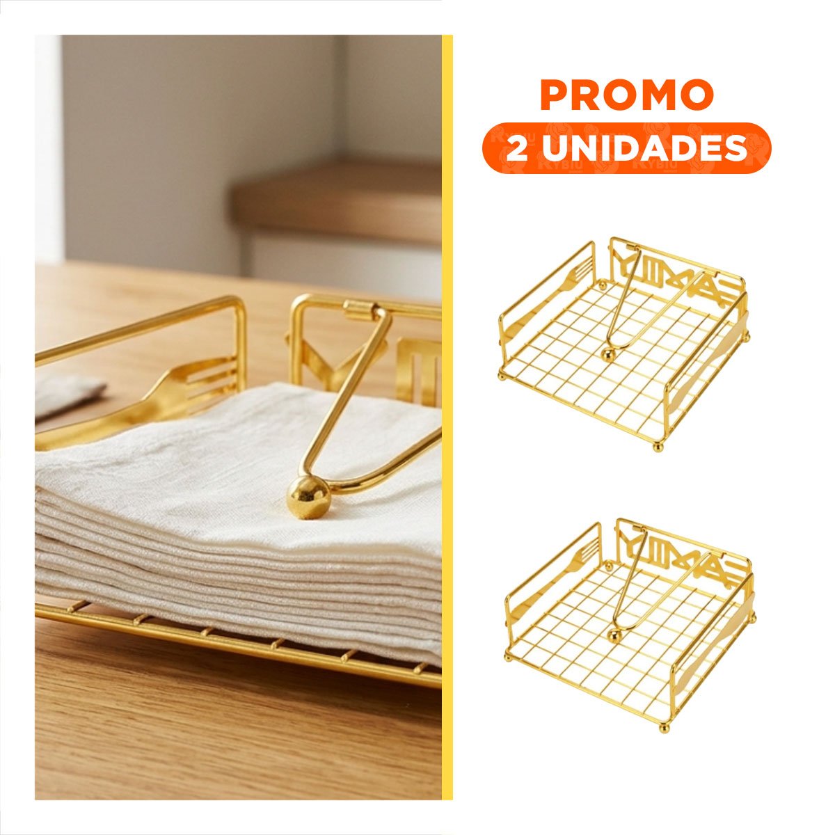 PACK2 SERVILLETERO DORADO CON BRAZO PARA SERVILLETAS DE MESA Y COCINA Y+REGALO STICKER - 1