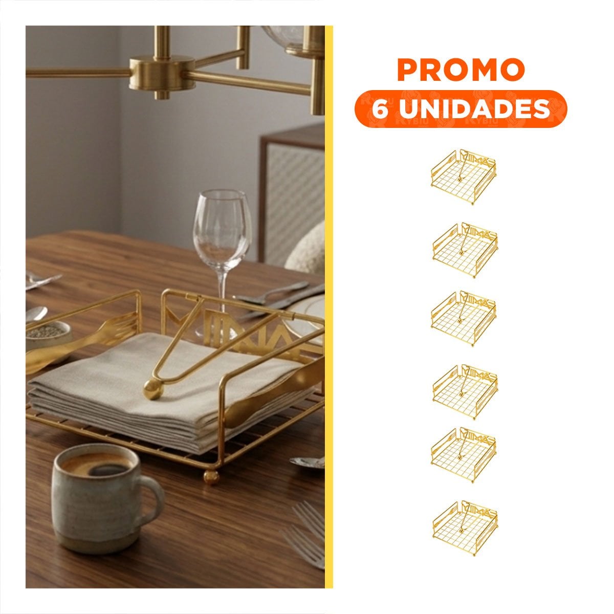 PACK6 PORTA SERVILLETAS METAL DORADO CON BRAZO ORGANIZADOR MESA COCINA Y+REGALO STICKER - 1