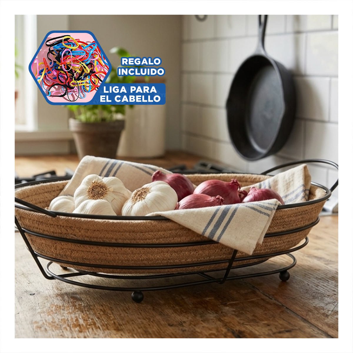 BANDEJA OVALADA CON MARCO DE METAL Y MIMBRE NEGRO ORGANIZADOR COCINA Y+LIGAS REGALO - 2