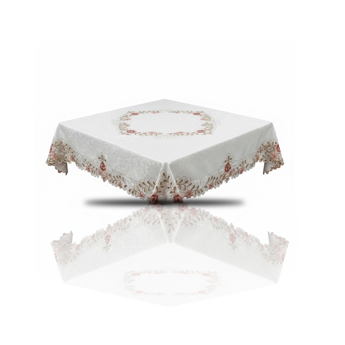 LIENZO DE MESA CON BORDE BORDADO FLORES Y HOJAS CREMA 350X180CM PARA EVENTOS Y+LIGAS REGALO - 5