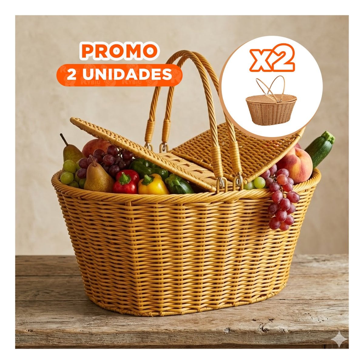 PACK2 CANASTA TEJIDA MOSTAZA CON DOBLE ASAS Y TAPAS 42X26X17CM ORGANIZADOR - 1