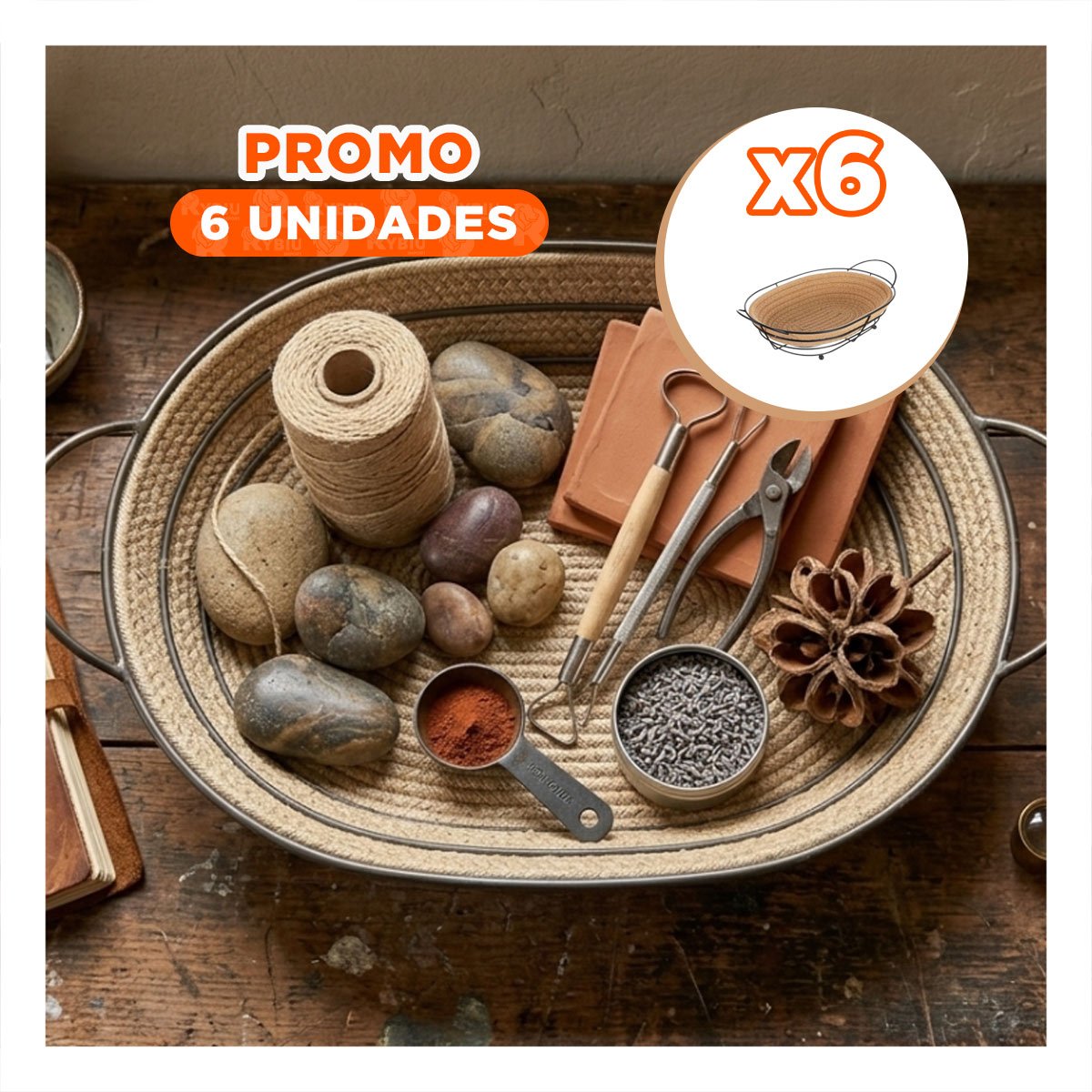 PACK6 FRUTERO OVALADO CON MIMBRE Y MARCO METAL NEGRO CENTRO DE MESA - 1