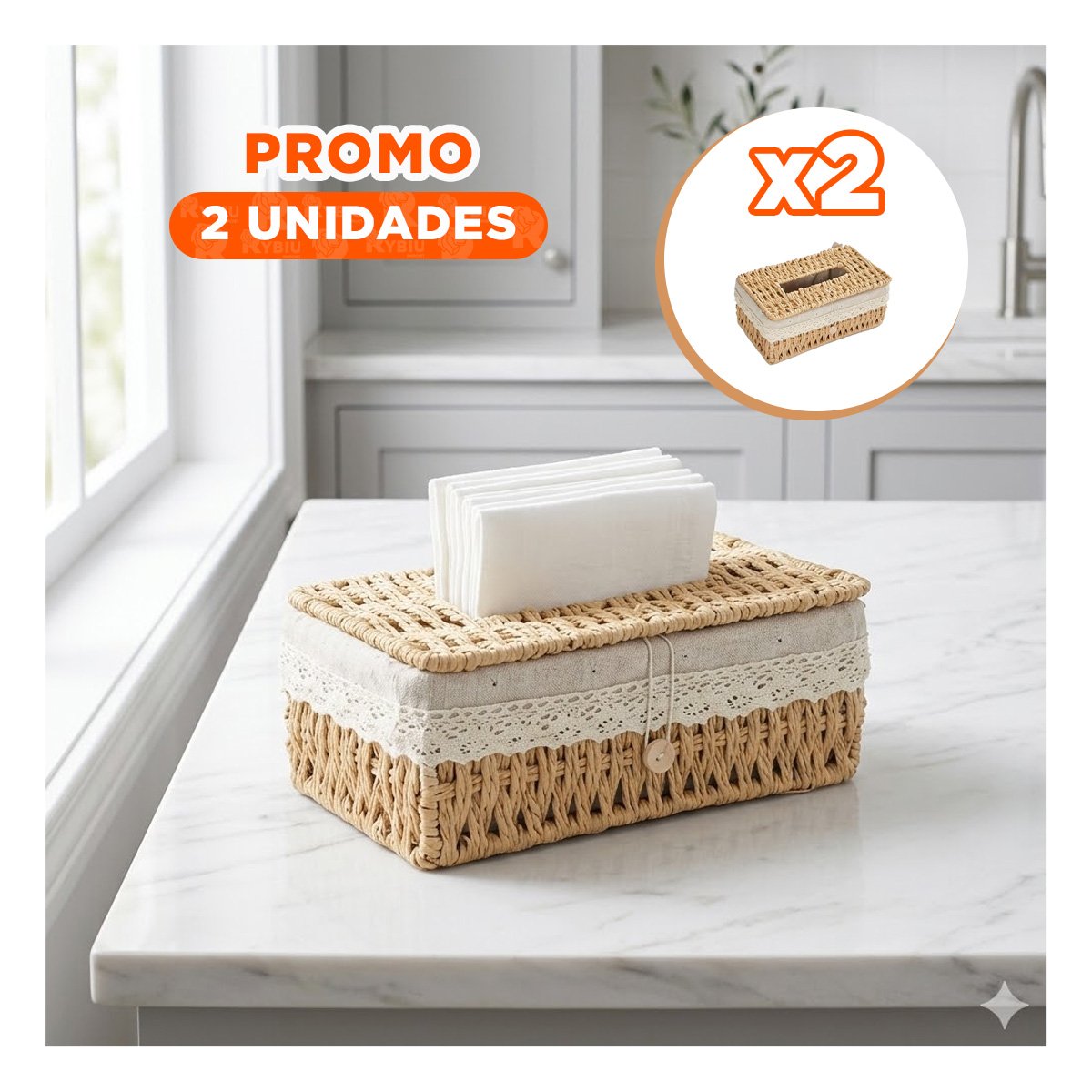 PACK2 DISPENSADOR SERVILLETAS CANASTA BEIGE CON FORRO TELA 20X14X9CM - 1