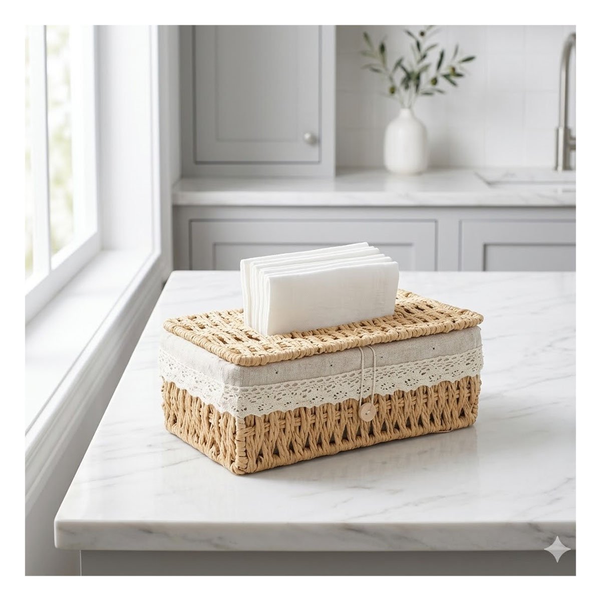 PACK2 DISPENSADOR SERVILLETAS CANASTA BEIGE CON FORRO TELA 20X14X9CM - 2