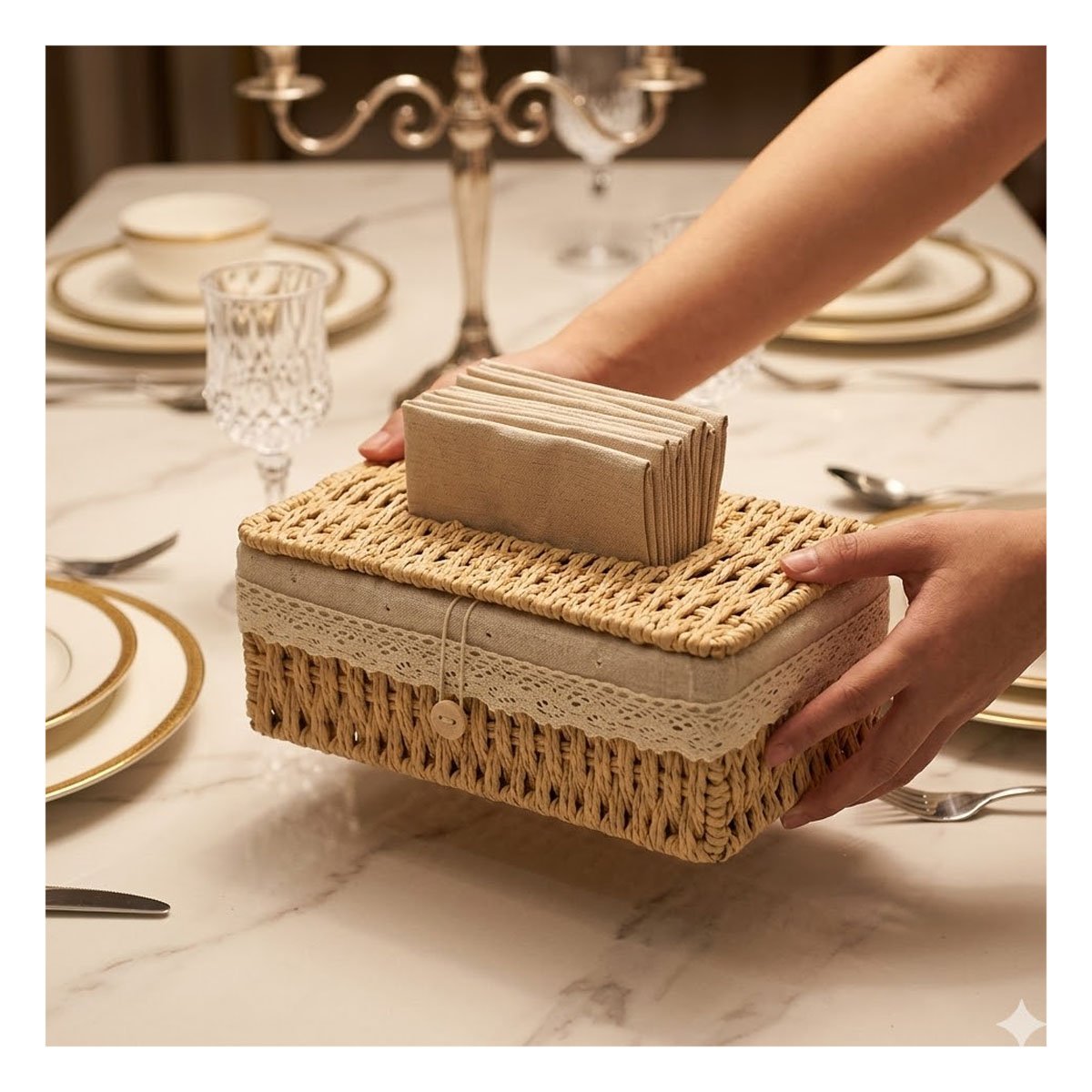 PACK2 DISPENSADOR SERVILLETAS CANASTA BEIGE CON FORRO TELA 20X14X9CM - 5
