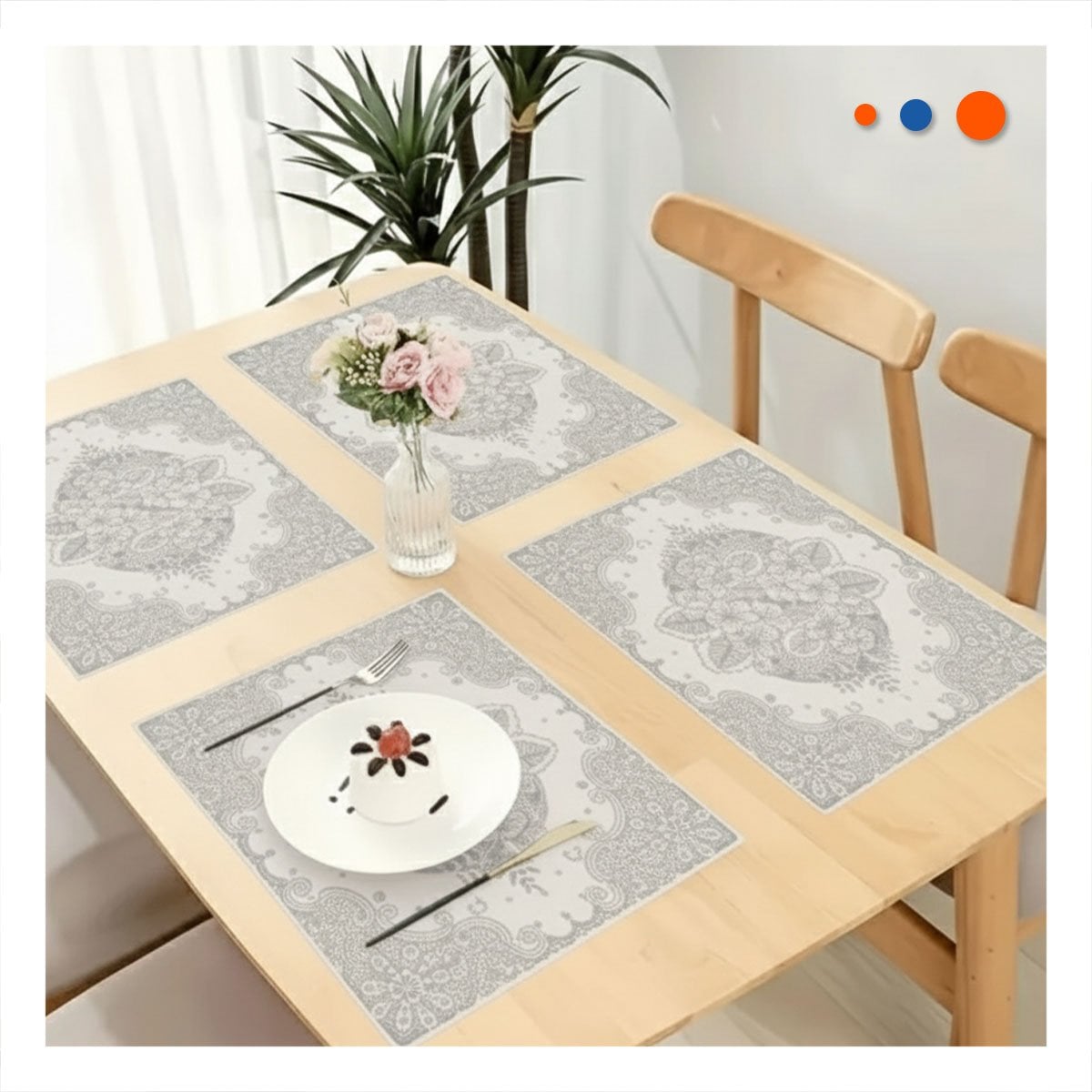 PACK12 TAPETE RECTANGULAR PLATEADO CON FLORES PARA DECORACION DE MESA Y+PAPEL REGALO - 2