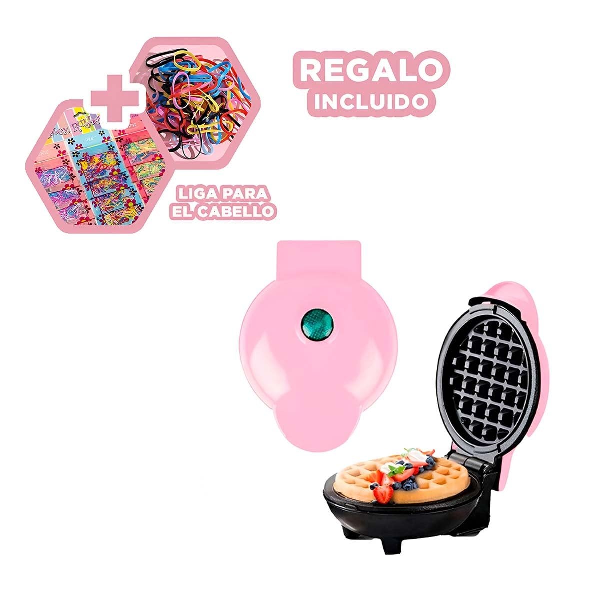 MINI WAFLERA CIRCULAR ROSADO PARA COCINA Y PREPARACION DIARIA DE WAFFLES FRESCOS Y+LIGAS REGALO - 2
