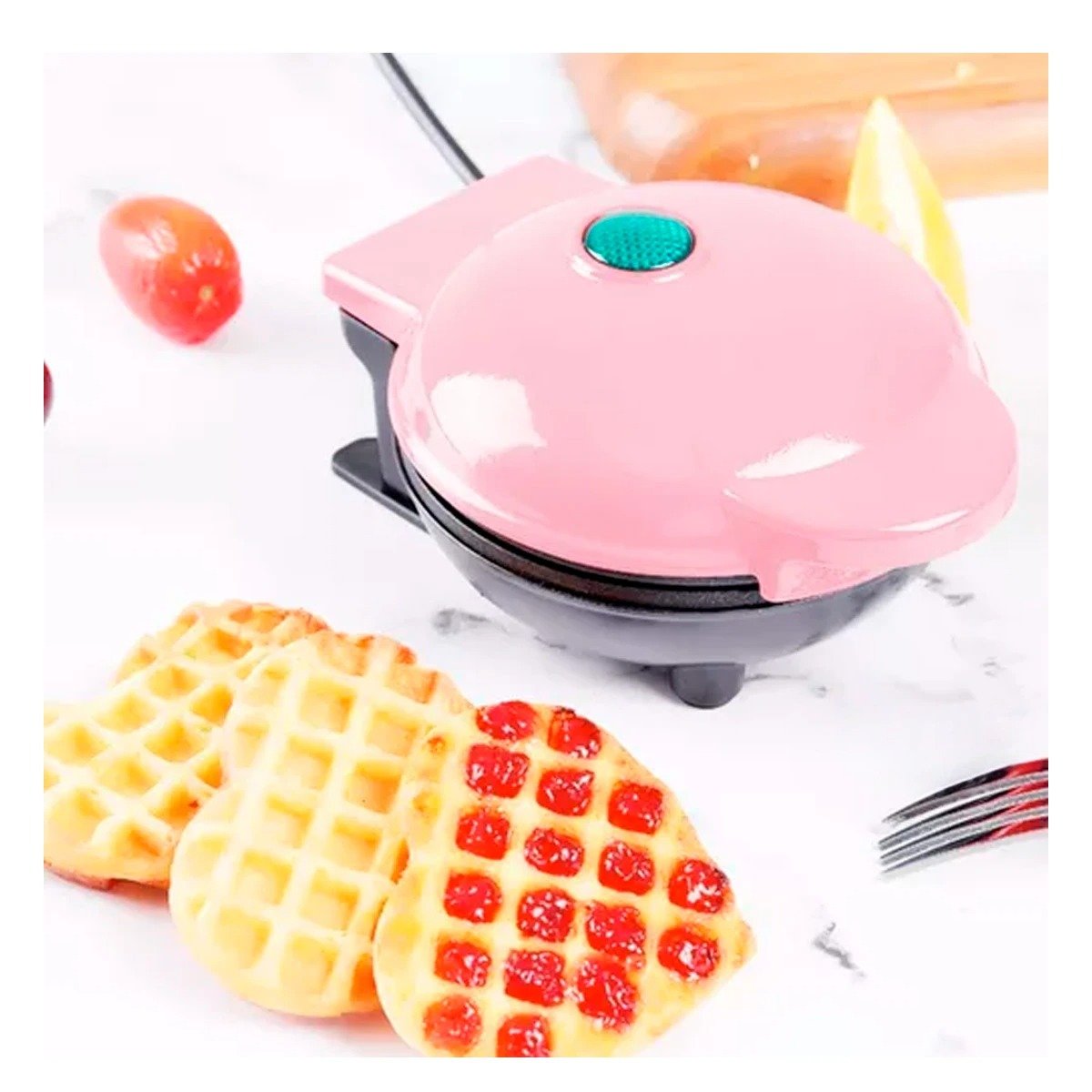 PACK6 COCINA PARA WAFFLES ROSADO CON LUZ LED PARA COCINA Y POSTRES CASEROS Y+PAPEL REGALO - 5