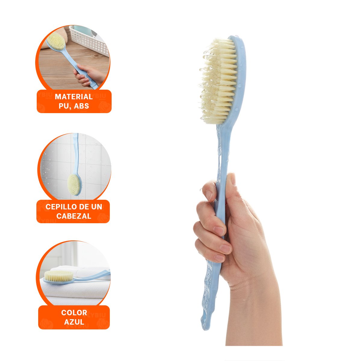 CEPILLO CORPORAL AZUL UN CABEZAL 36CM PARA RELAJACION DIARIA Y+PAPEL REGALO - 5