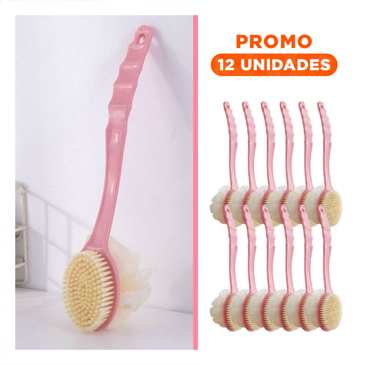 PACK12 BROCHA MASAJE ROSADO 36CM DOBLE CABEZALES PARA HIGIENE TOTAL - 1