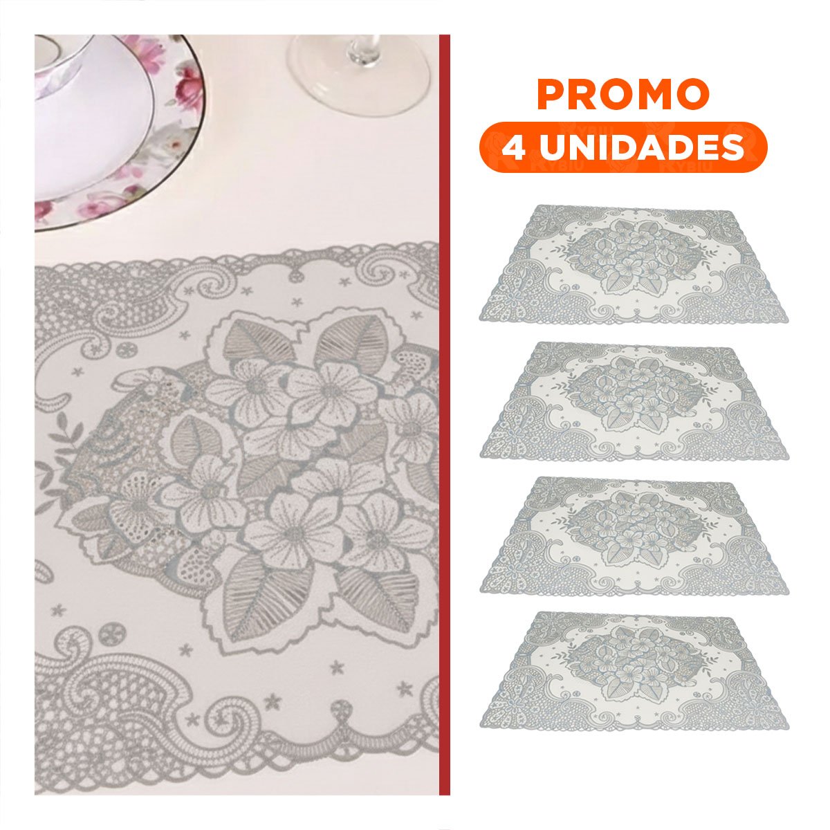 PACK4 CUBIERTA SOFISTICADA PLATEADA CON FLORES PARA MESA ELEGANTE Y+PAPEL REGALO - 1