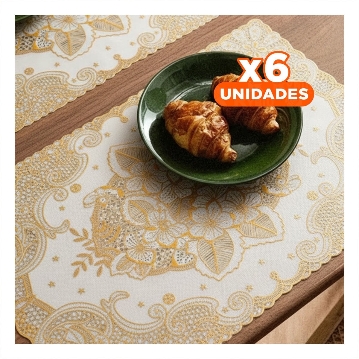 PACK6 PROTECTOR ELEGANTE DORADO CON MOTIVO FLORAL PARA DECORACION FESTIVA Y+PAPEL REGALO - 1