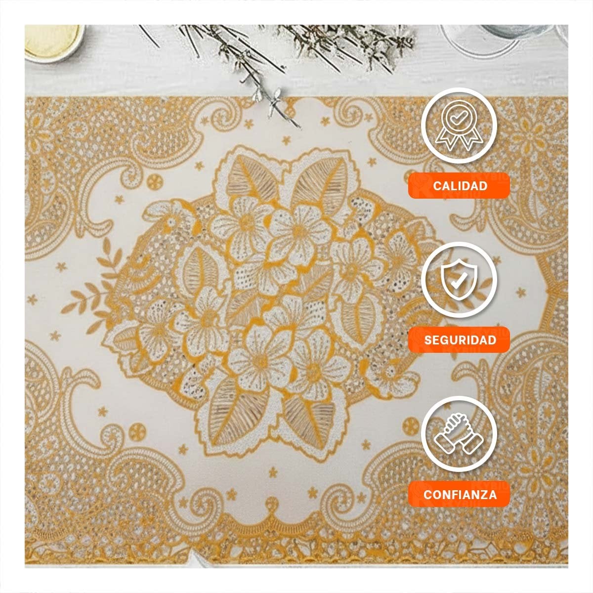 PACK6 PROTECTOR ELEGANTE DORADO CON MOTIVO FLORAL PARA DECORACION FESTIVA Y+PAPEL REGALO - 2