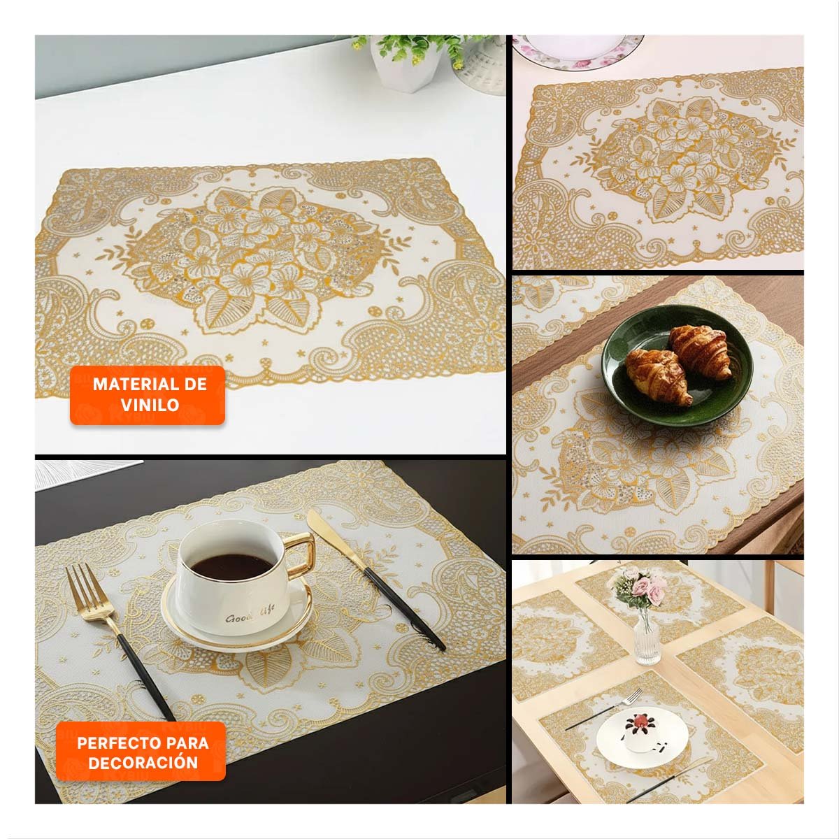 PACK6 PROTECTOR ELEGANTE DORADO CON MOTIVO FLORAL PARA DECORACION FESTIVA Y+PAPEL REGALO - 3