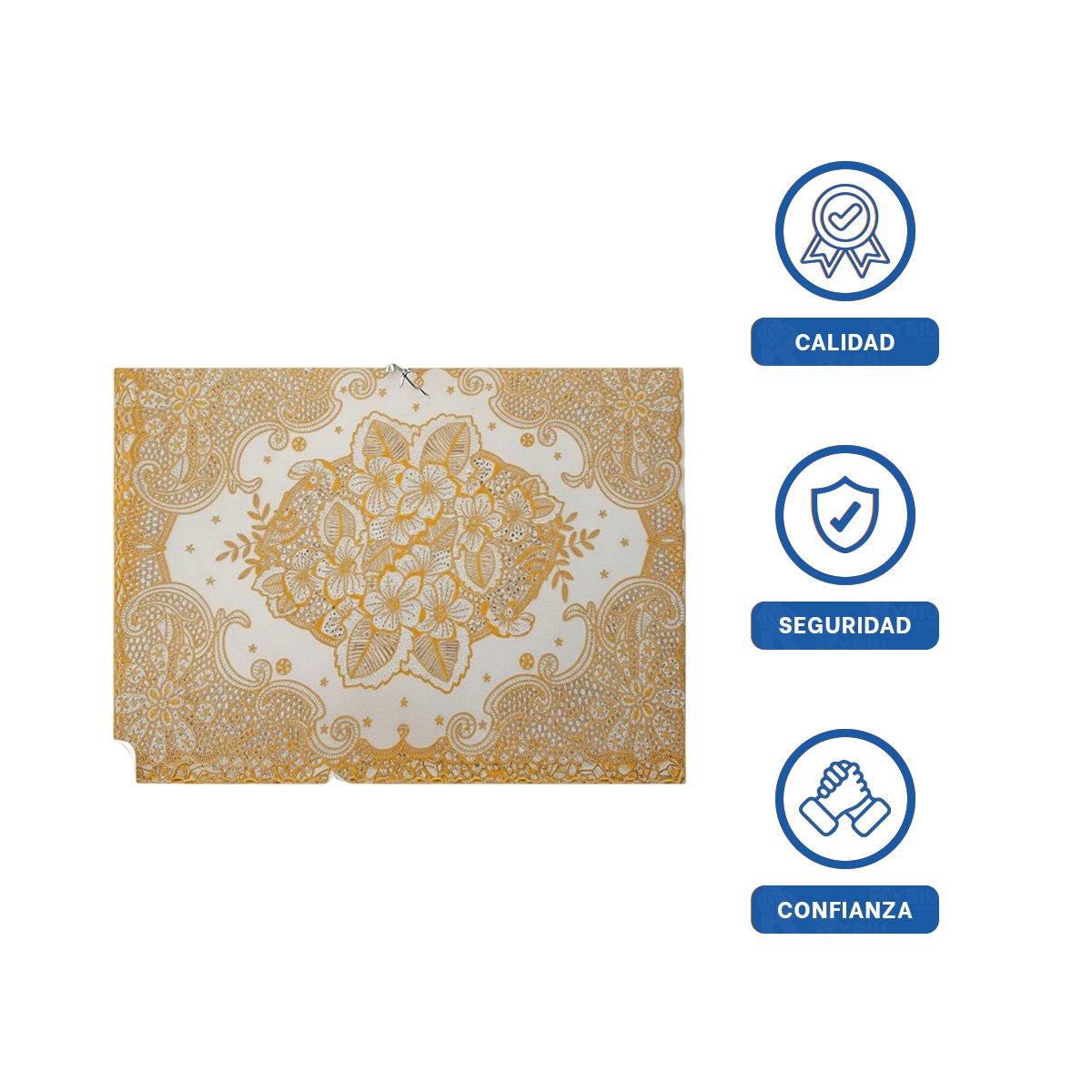 MANTEL MODERNO DORADO CON DETALLE FLORAL PARA MESA DE FIESTA Y+LIGAS REGALO - 5