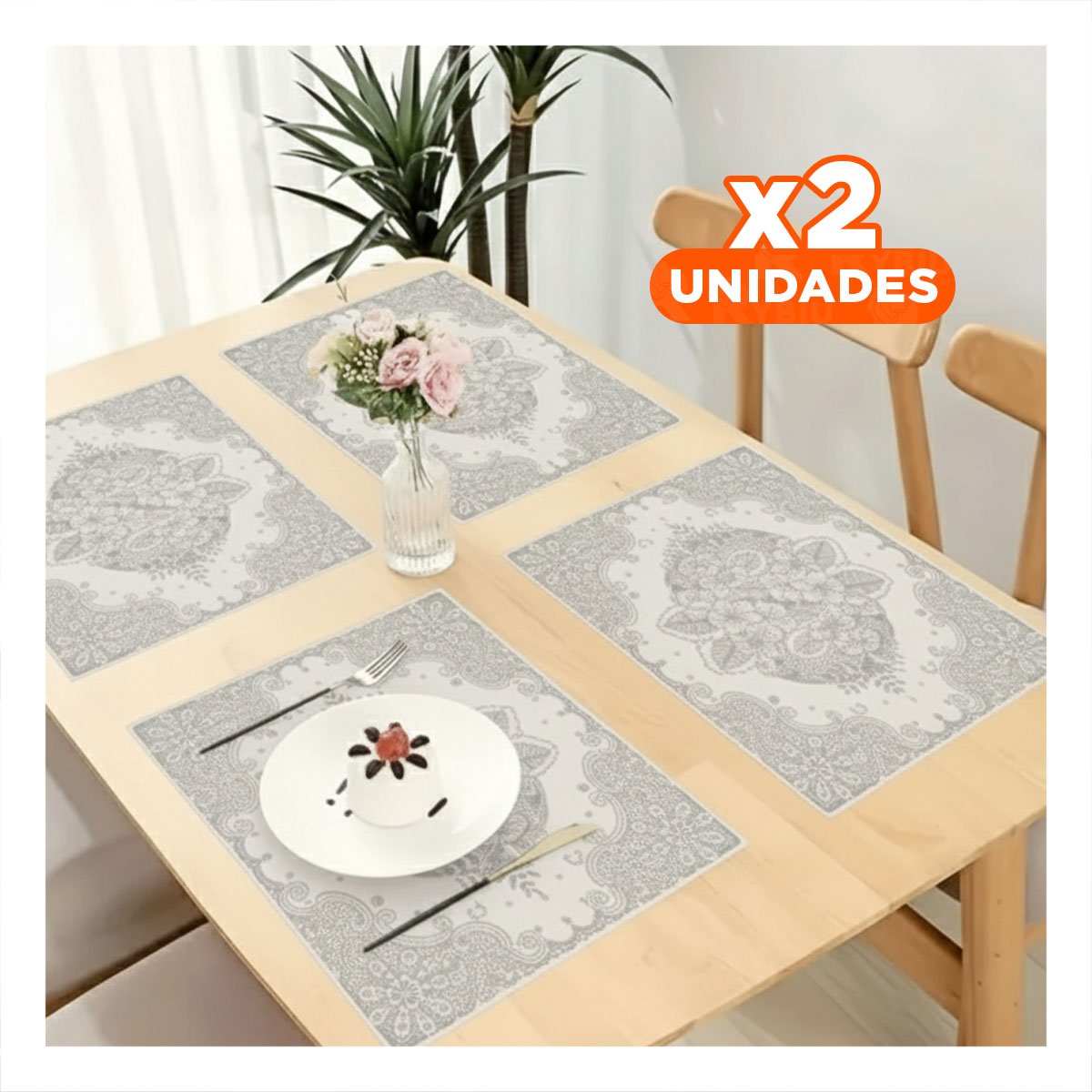 PACK2 CUBIERTA DECORATIVA PLATEADA CON DISEÑO DE FLORES PARA HOGAR FESTIVO Y+PAPEL REGALO - 1