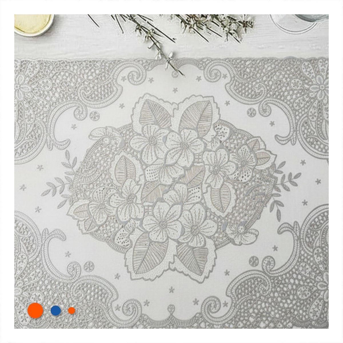 PACK2 CUBIERTA DECORATIVA PLATEADA CON DISEÑO DE FLORES PARA HOGAR FESTIVO Y+PAPEL REGALO - 5