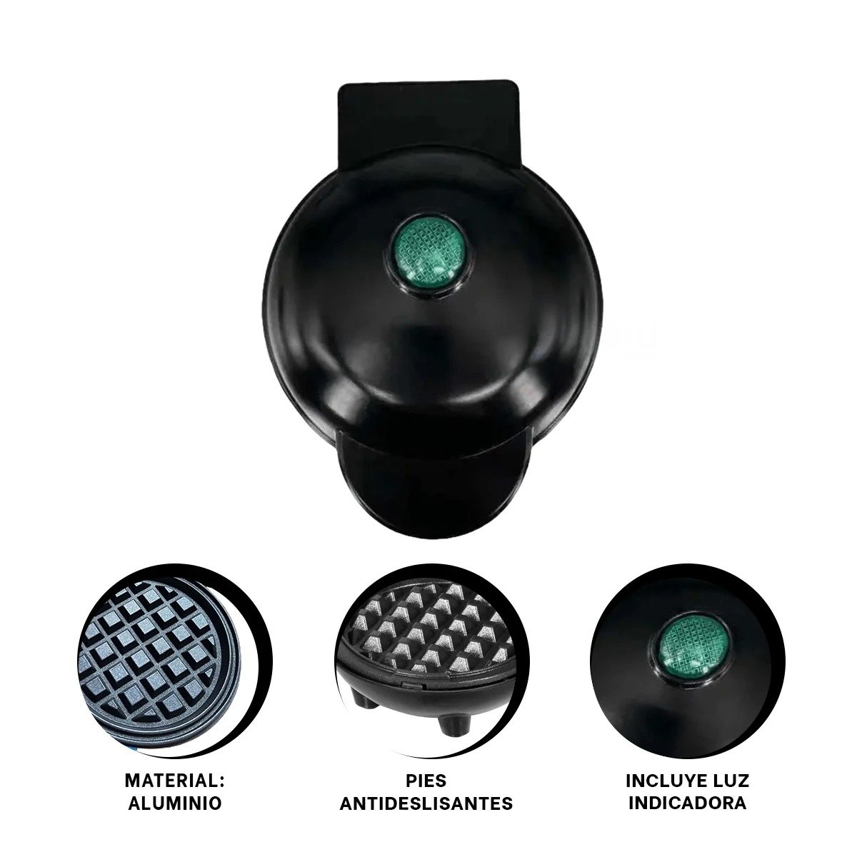 MINI WAFLERA CIRCULAR NEGRO CON LUZ LED PARA COCINA Y RESULTADOS UNIFORMES Y+PAPEL REGALO - 5