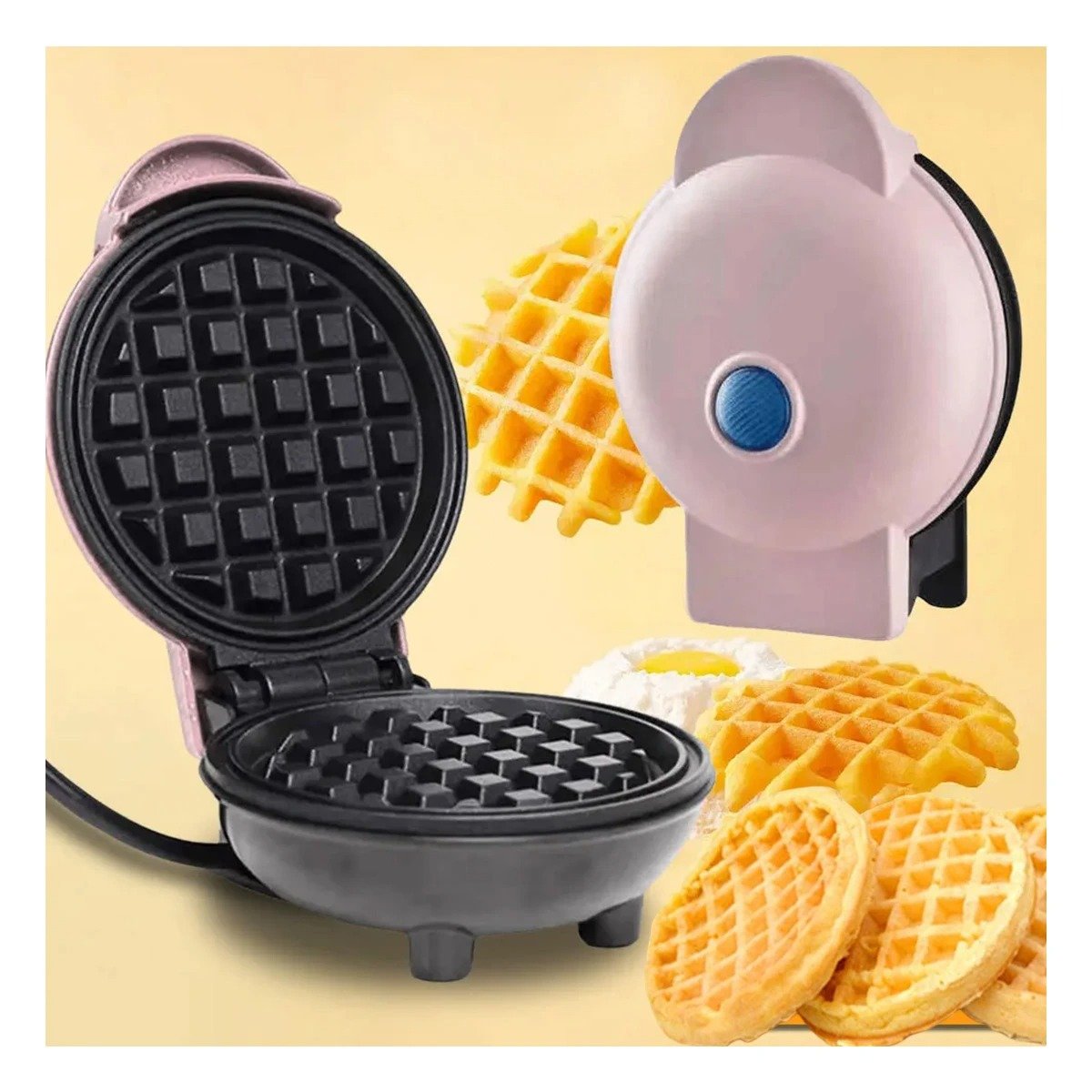 PACK2 PLANCHA PARA WAFFLES ROSADO PARA PREPARACION DE WAFFLES Y BOCADILLOS Y+PAPEL REGALO - 2