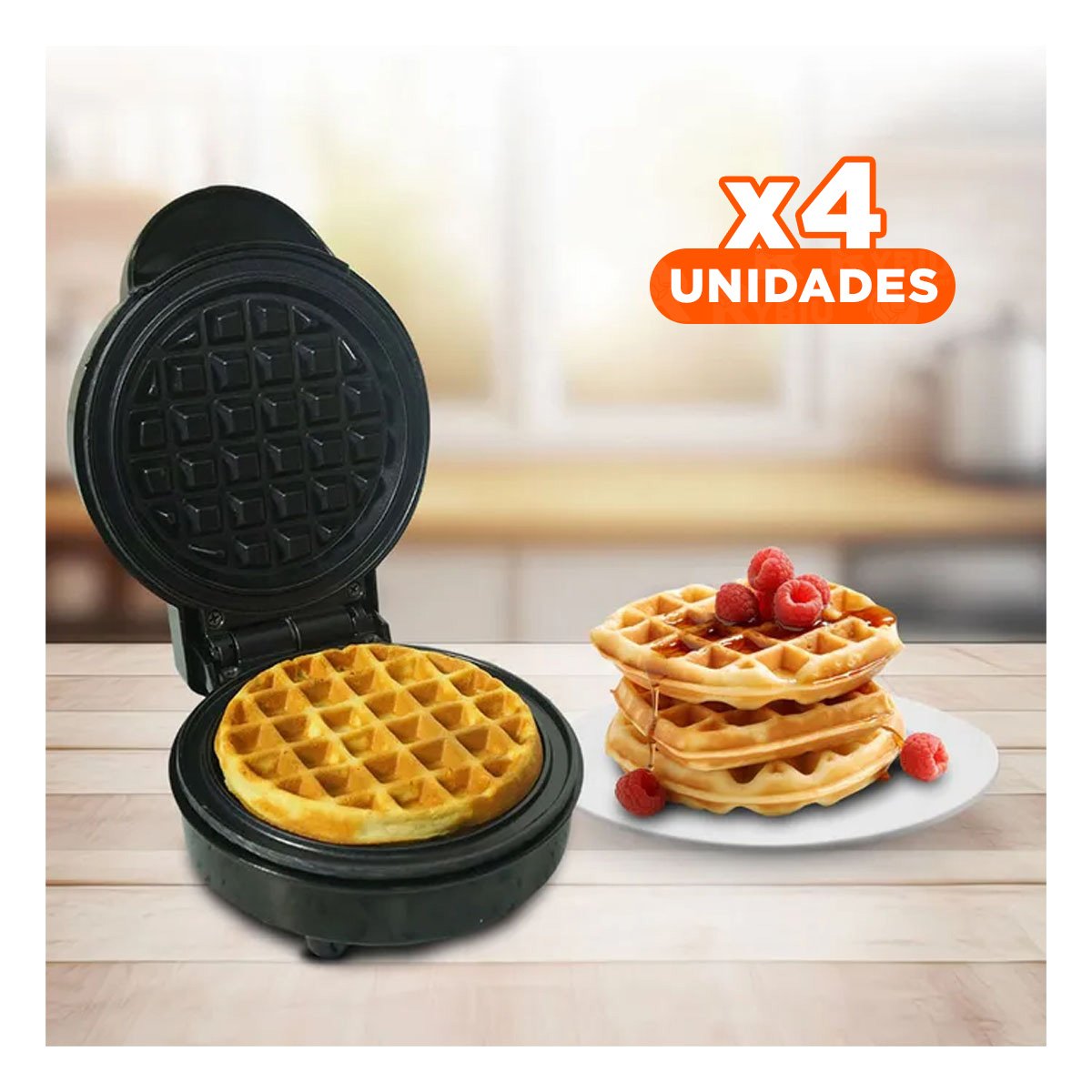 PACK4 PLANCHA PARA WAFFLES NEGRO PARA PREPARACION DE POSTRES Y MERIENDAS Y+PAPEL REGALO - 1