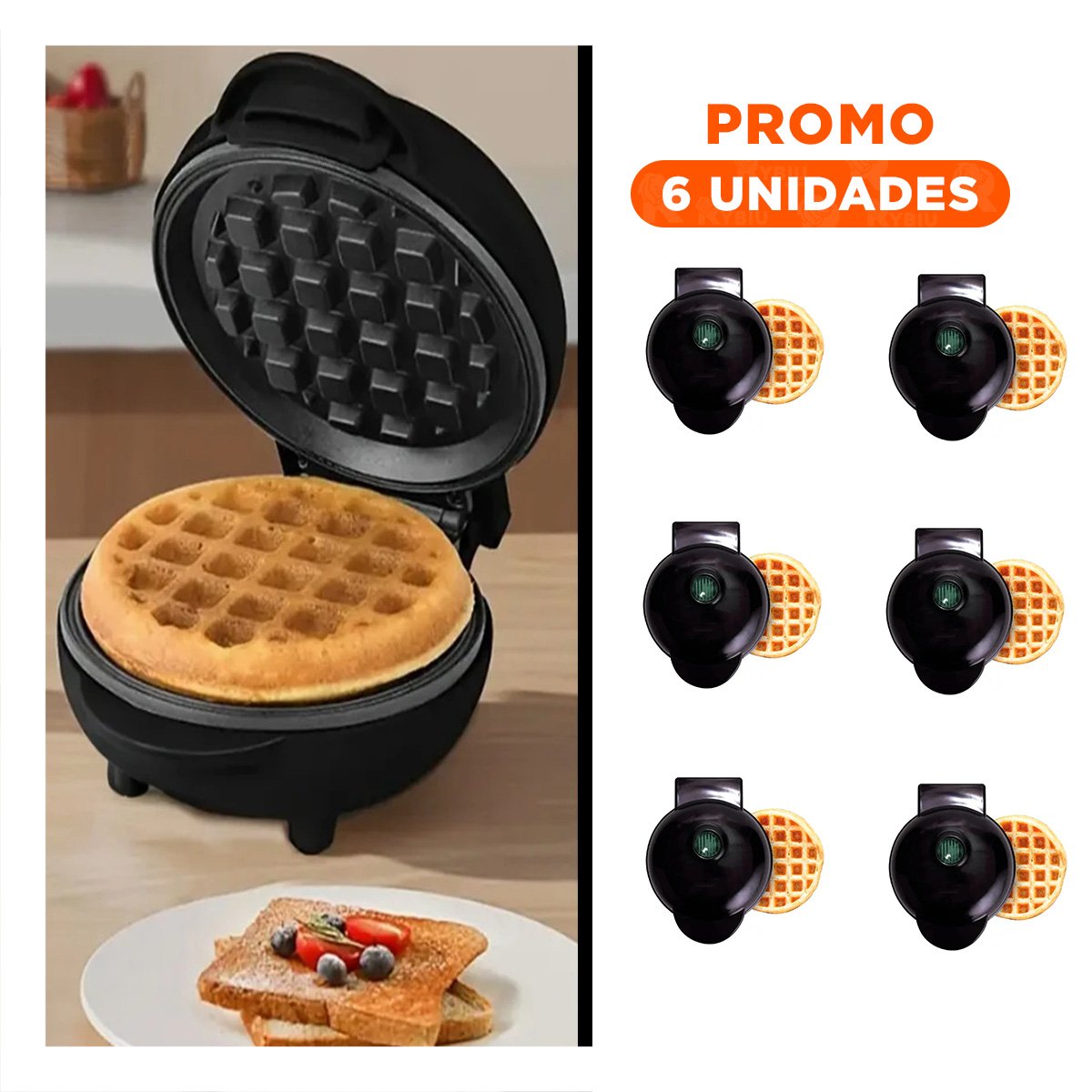 PACK6 COCINA PARA WAFFLES NEGRO PARA PREPARACION DE WAFFLES PARA NINOS Y+REGALO STICKER - 1