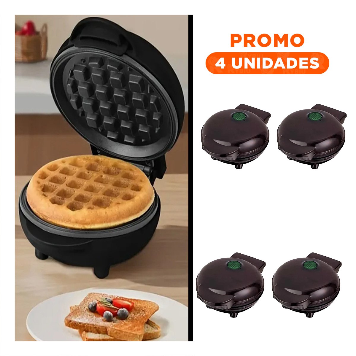 PACK4 PLANCHA PARA WAFFLES NEGRO PARA COCINA Y PREPARACION DE WAFFLES DIARIOS - 1