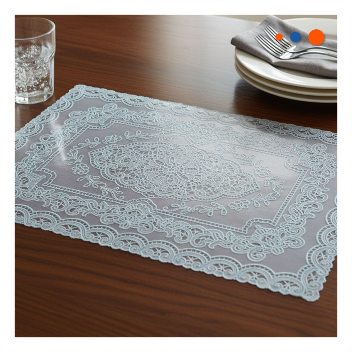 PACK12 PROTECTOR RECTANGULAR PLATEADO CON ENCAJE FLORAL Y RAMAS PARA MESA Y+PAPEL REGALO - 2