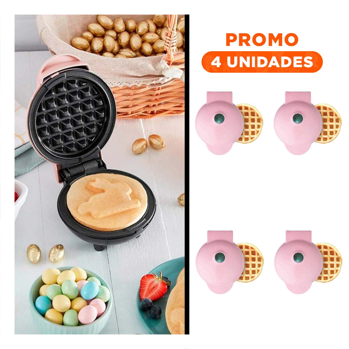 PACK4 PLANCHA PARA WAFFLES ROSADO PARA COCINA Y PREPARACION DE WAFFLES DIARIOS - 1