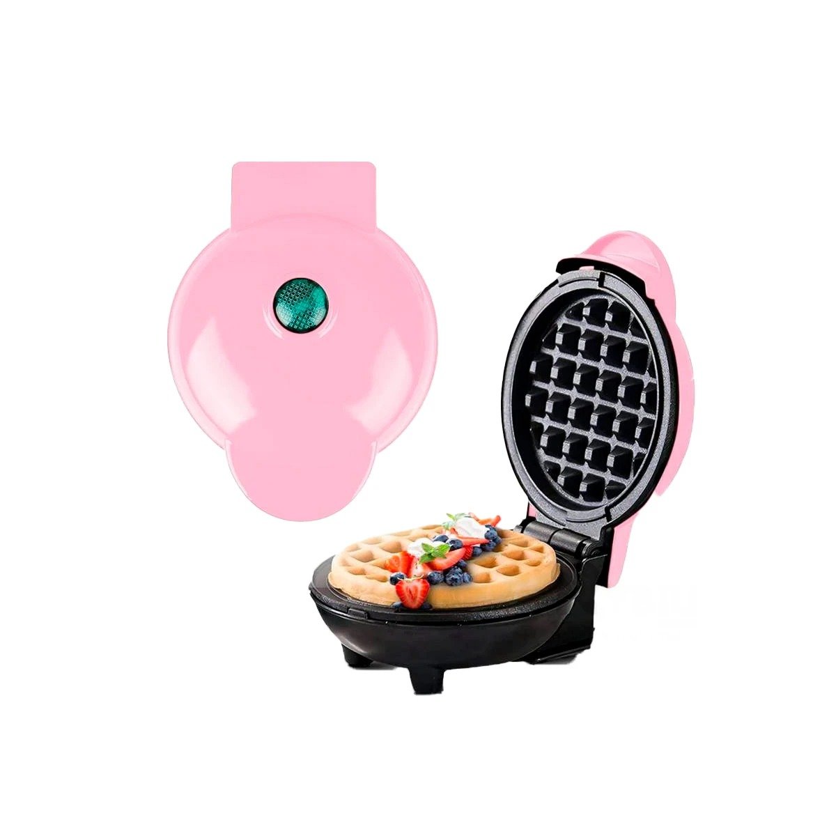 PACK2 PLANCHA PARA WAFFLES ROSADO CON LUZ LED PARA COCINA Y POSTRES UNIFORMES Y+REGALO STICKER - 2