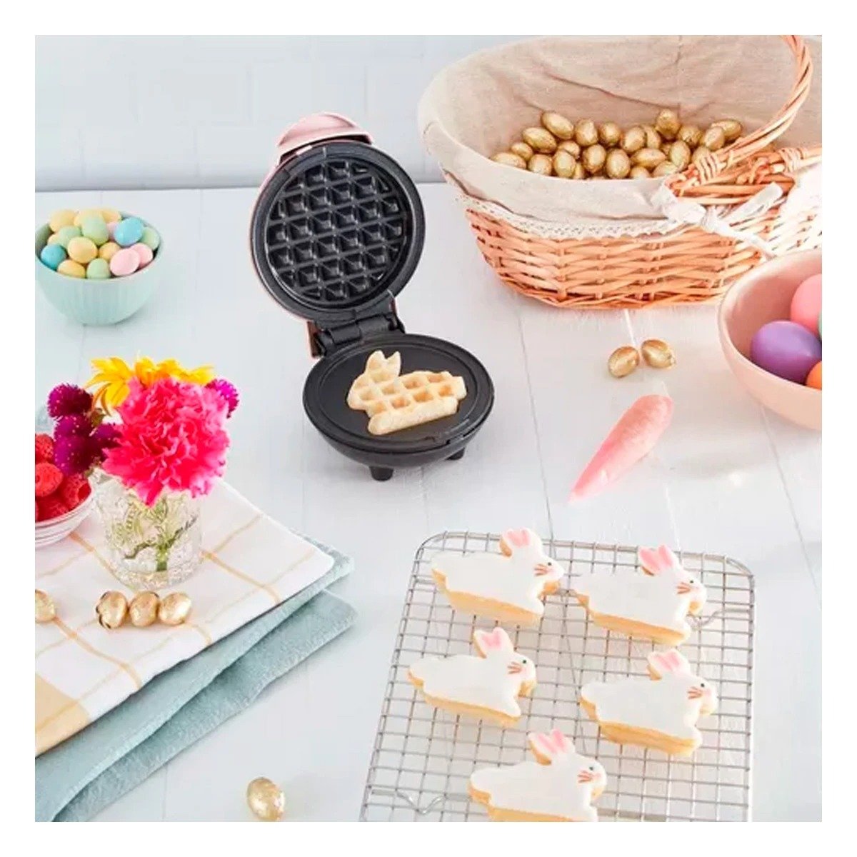 PACK2 PLANCHA PARA WAFFLES ROSADO CON LUZ LED PARA COCINA Y POSTRES UNIFORMES Y+REGALO STICKER - 5