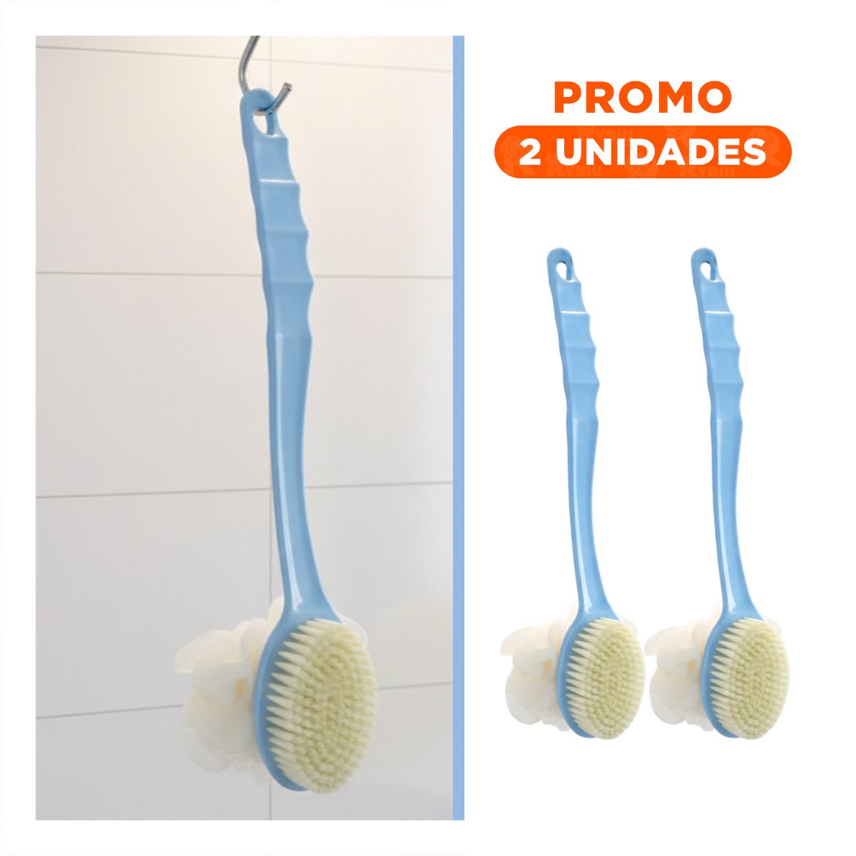 PACK2 ESCOBILLA SPA AZUL 36CM DOBLE CABEZALES PARA RELAJACION Y LIMPIEZA Y+REGALO STICKER - 1