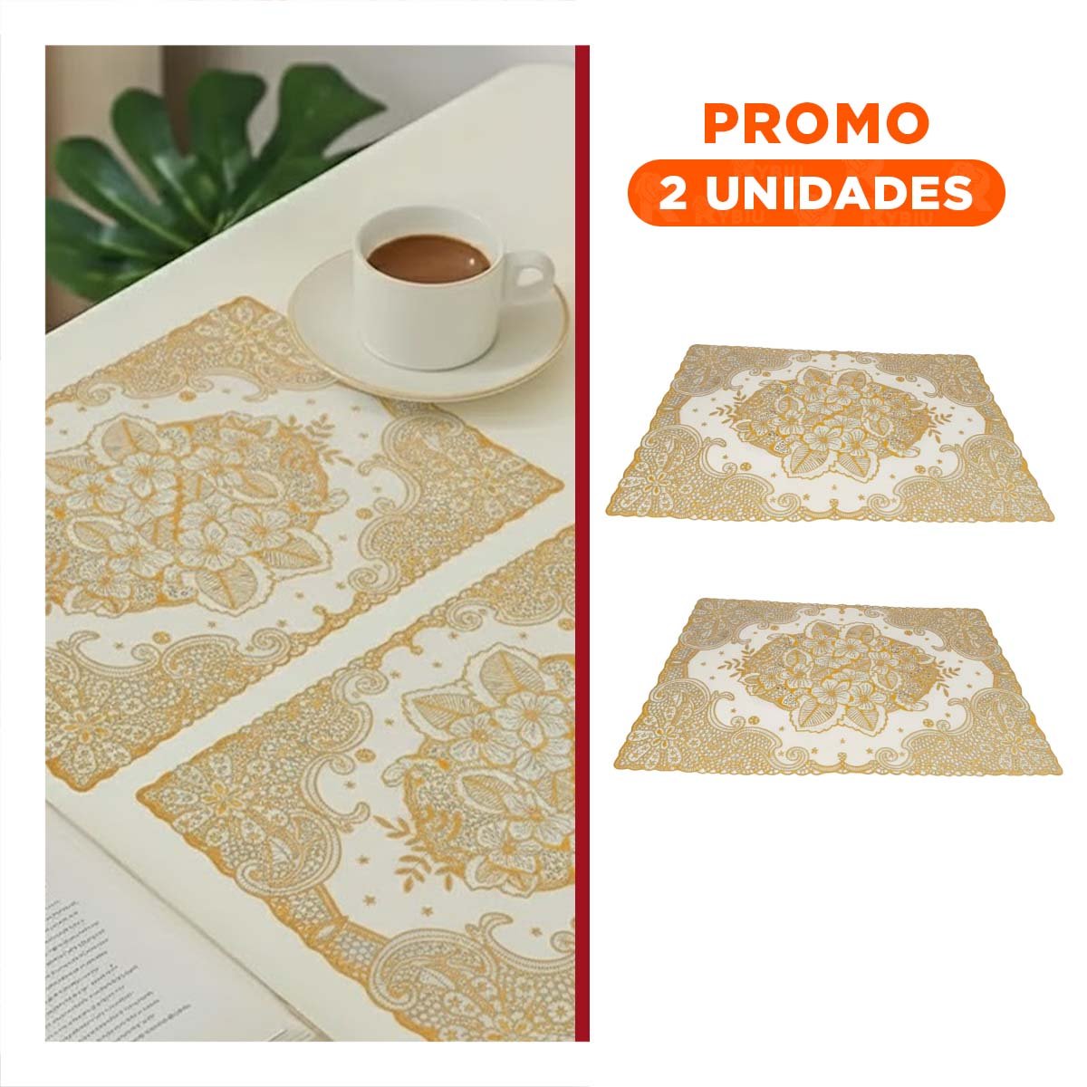 PACK2 CUBIERTA ELEGANTE DORADO CON MOTIVO FLORAL PARA DECORACION NAVIDENA Y+REGALO STICKER - 1