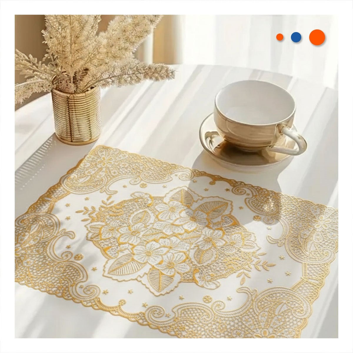 PACK2 CUBIERTA ELEGANTE DORADO CON MOTIVO FLORAL PARA DECORACION NAVIDENA Y+REGALO STICKER - 5
