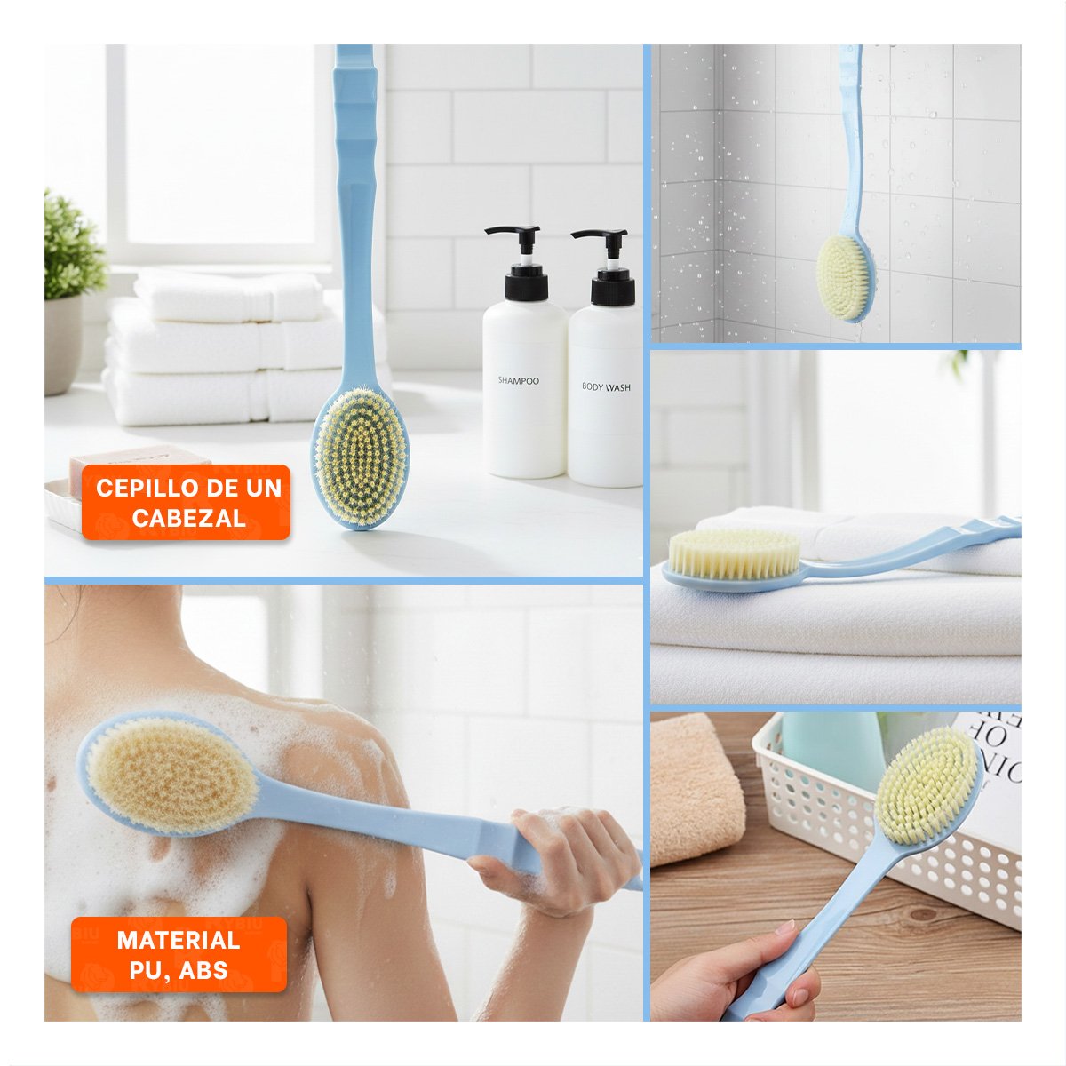PACK2 ESCOBILLA CORPORAL AZUL 36CM UN CABEZAL PARA PIEL DELICADA Y+PAPEL REGALO - 3
