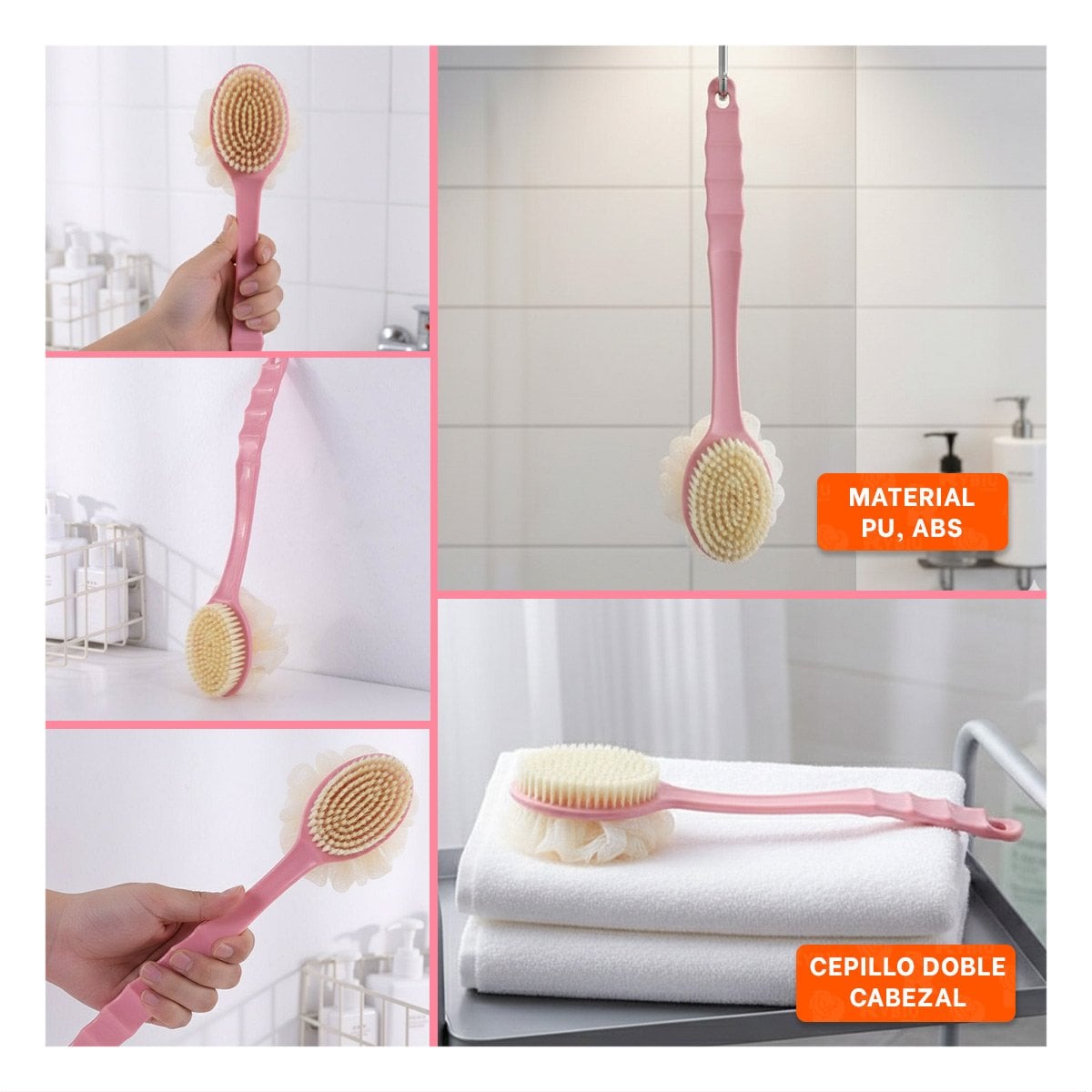 CEPILLO CORPORAL ROSADO DOBLE CABEZALES 36CM PARA RELAJACION DIARIA Y+PAPEL REGALO - 3