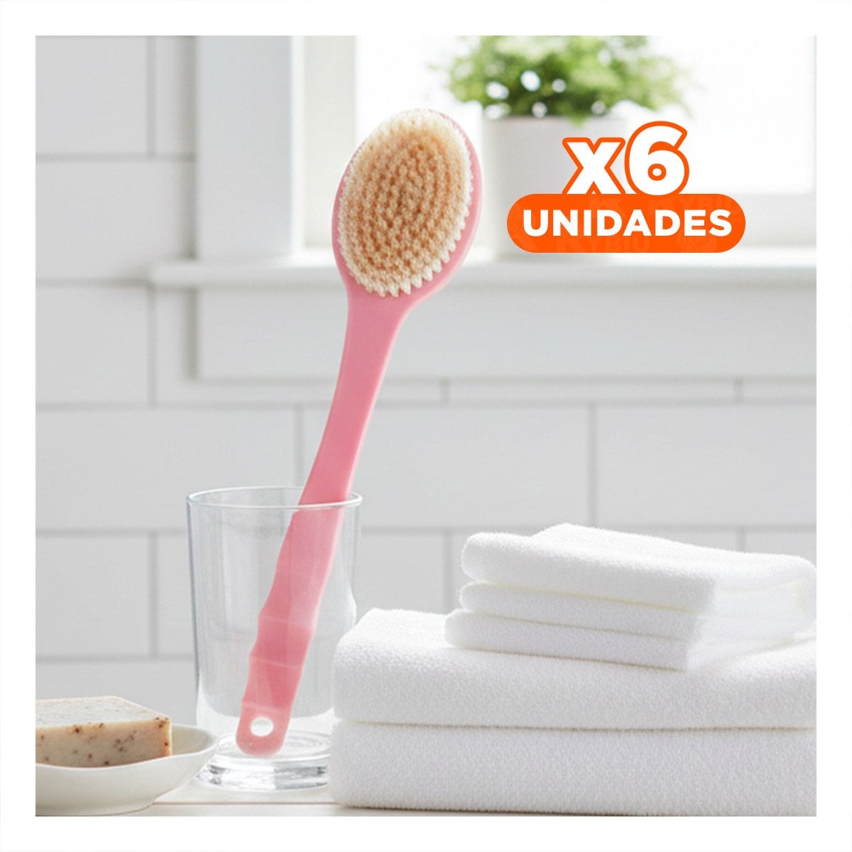 PACK6 BROCHA CORPORAL ROSADO 36CM UN CABEZAL PARA PIEL SENSIBLE - 1
