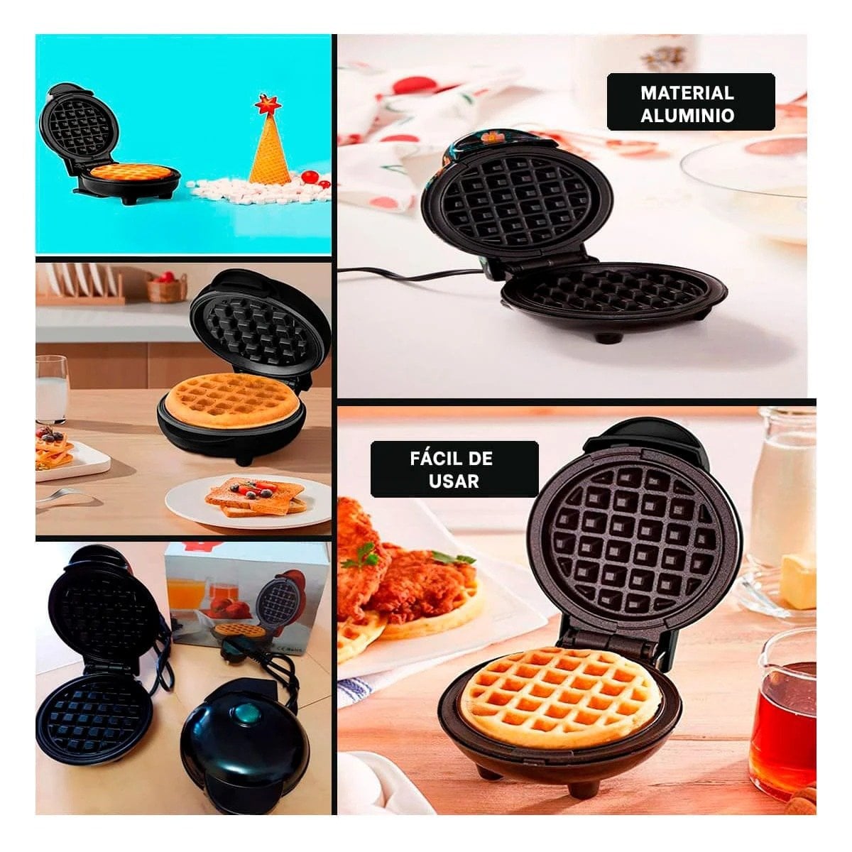 MINI WAFLERA CIRCULAR NEGRO PARA COCINA HOGAR Y PREPARACION DE WAFFLES CASEROS - 2
