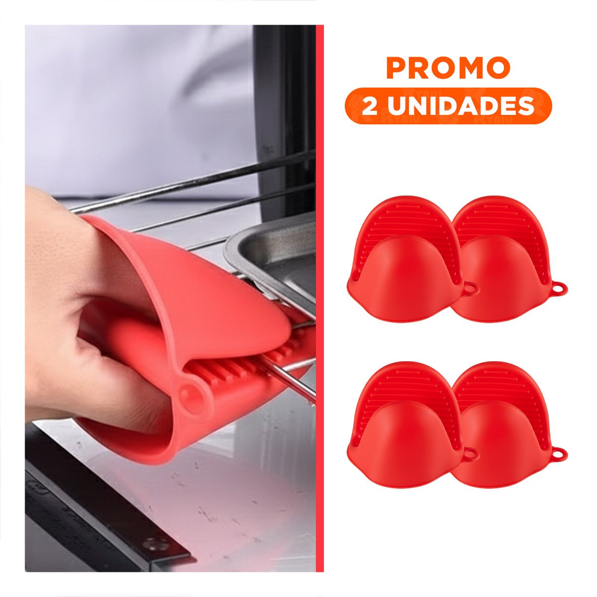 PACK2 MANOPLAS CUBIERTOS DE SILICONA ROJO PARA PREPARAR ALIMENTOS 7,3X9,5CM Y+REGALO STICKER - 1