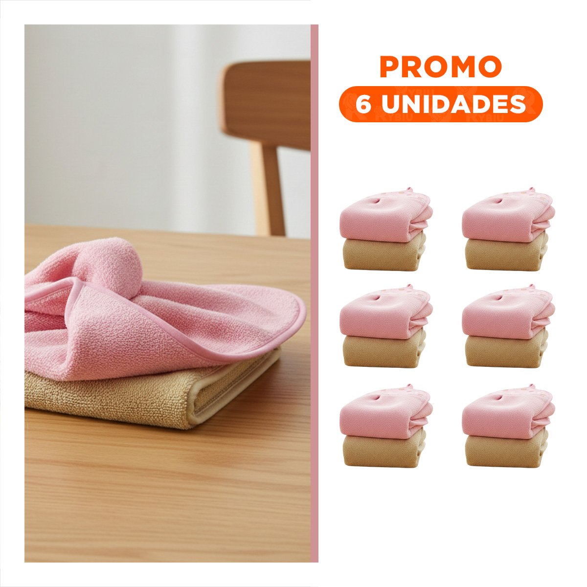 PACK6 CONJUNTO 2 PIEZAS ROSADO Y AMARILLO TOALLAS COLGADOR PRACTICO 28X38CM Y+REGALO STICKER - 1