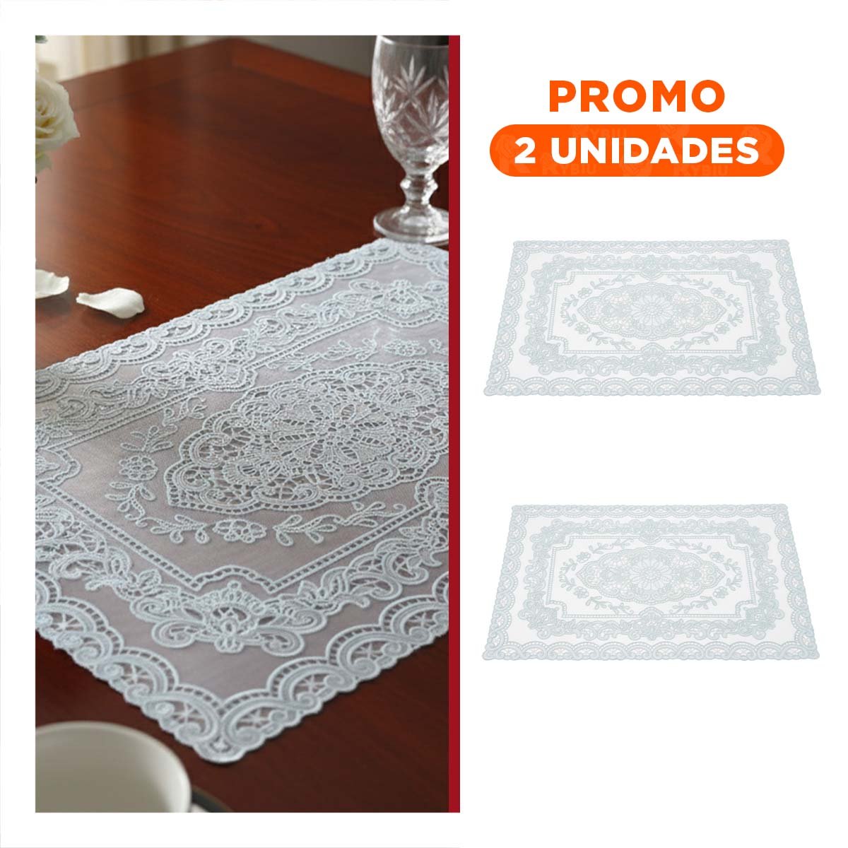 PACK2 MANTEL ELEGANTE PLATEADO CON DISEÑO DE ENCAJE FLOR Y RAMAS Y+REGALO STICKER - 1