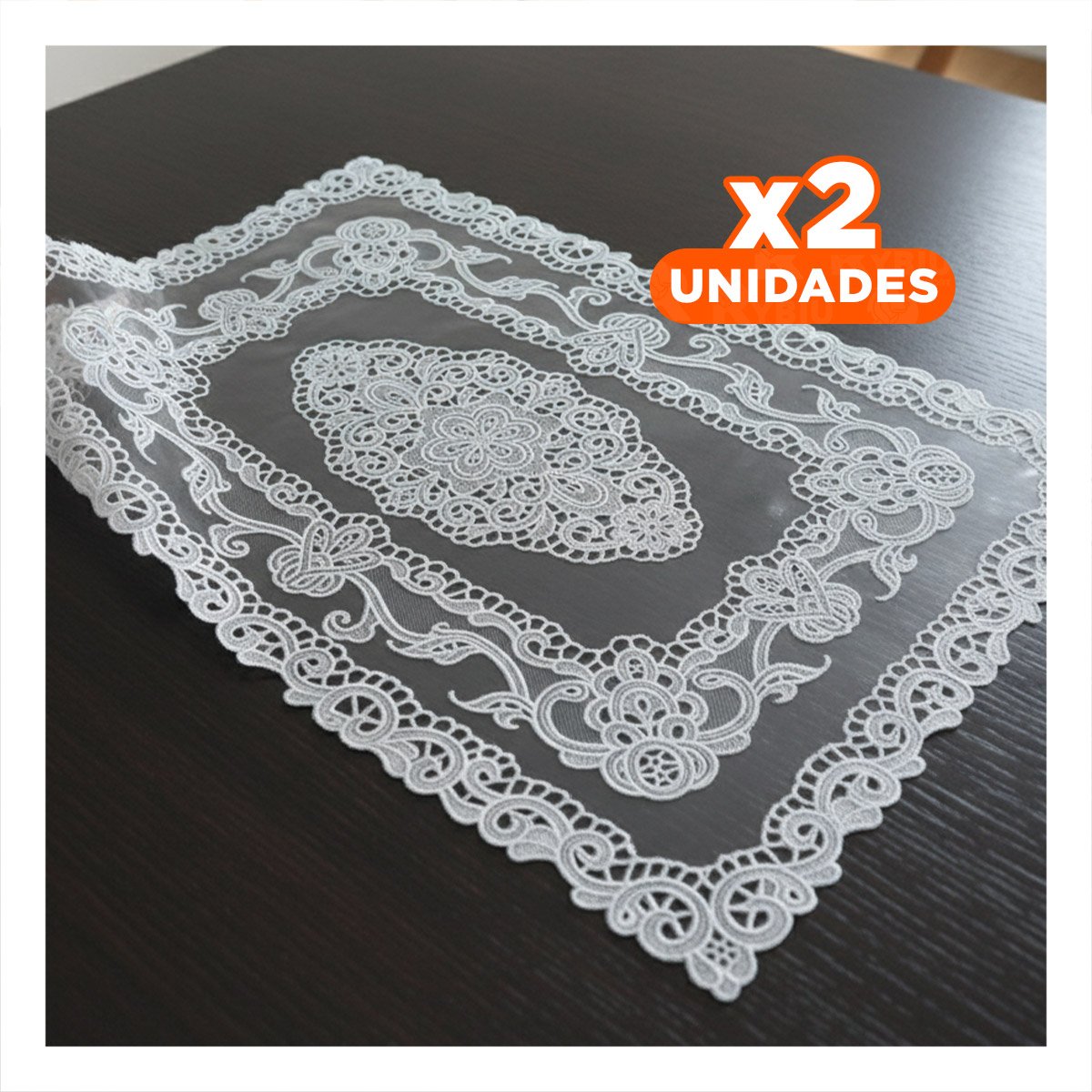 PACK2 CUBIERTA RECTANGULAR PLATEADA CON ENCAJE FLORAL PARA MESA MODERNA - 1