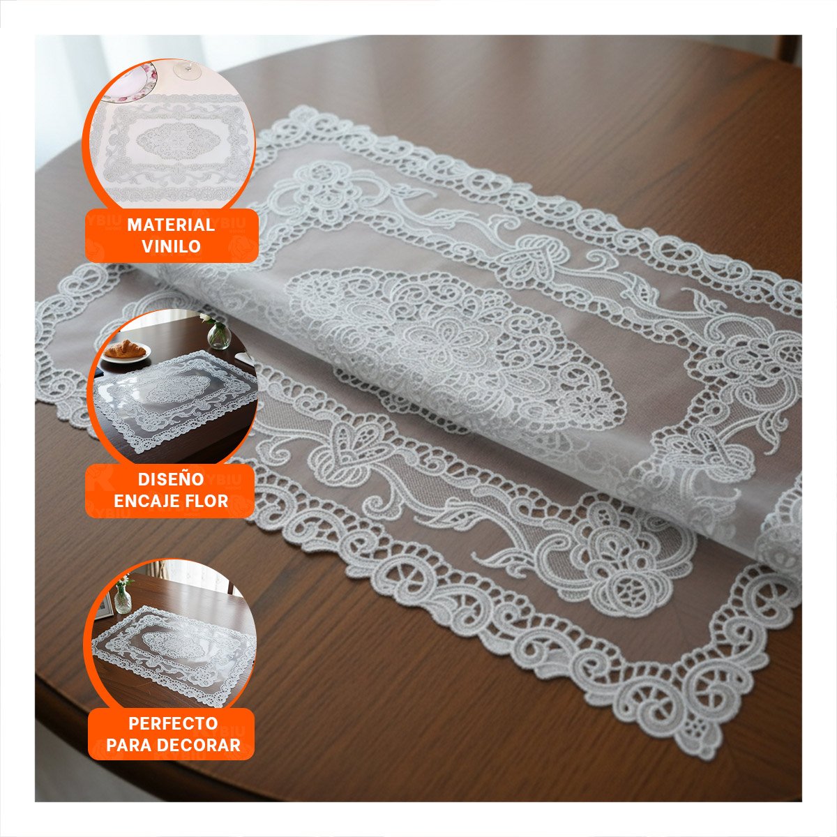 PACK2 CUBIERTA RECTANGULAR PLATEADA CON ENCAJE FLORAL PARA MESA MODERNA - 5