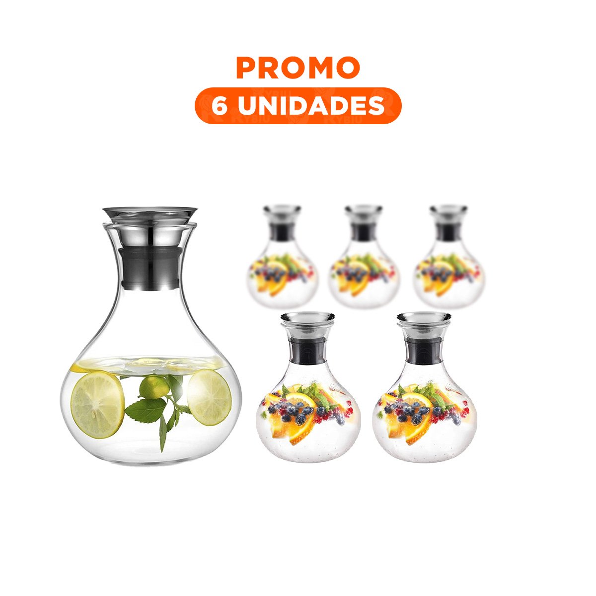 PACK6 ELEGANTE JARRA FUJI 1600 ML TRANSPARENTE CON TAPA USO PRACTICO DIARIO Y+REGALO STICKER - 1